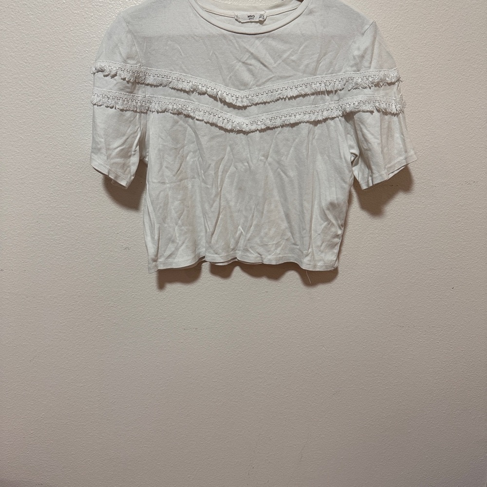 Chic White Lace Accent Women's Tee
